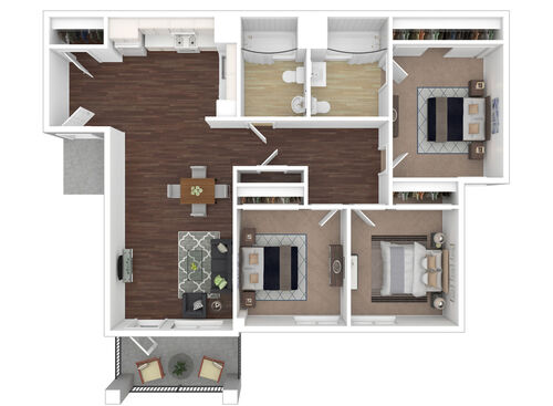 3 Bedroom / 2 Bath: Beds - 3: Baths - 2: SqFt Range - 1027 to 1027