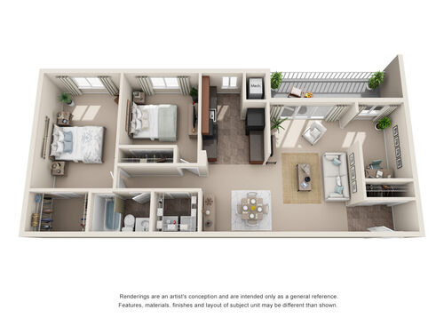 The Taylor - 2 bedrooms, 1 bathroom, 1032 square feet, floor plan image