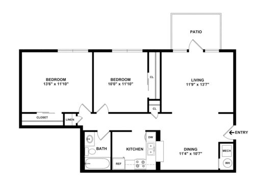 Magnolia: Beds - 2: Baths - 1: SqFt Range - 820 to 820