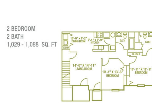 2 bed 2 bath floor plan Hartford Village Commons
