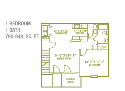1 bed 1 bath floor plan Hartford Village Commons