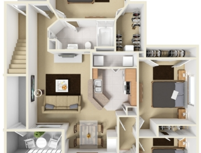 3 Bed 2 Bath (Flat): Beds - 3: Baths - 2: SqFt Range - 1194 to 1194