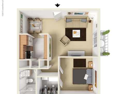 One Bedroom Patio/Balcony: Beds - 1: Baths - 1: SqFt Range - 650 to 650