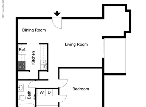 One Bedroom with Sunroom: Beds - 1: Baths - 1: SqFt Range - 740 to 740
