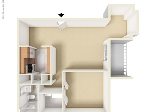 One Bedroom with Sunroom: Beds - 1: Baths - 1: SqFt Range - 740 to 740