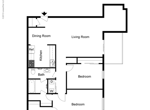 Two Bedroom with Sunroom: Beds - 2: Baths - 1: SqFt Range - 1050 to 1070