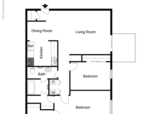 Two Bedroom Patio/Balcony: Beds - 2: Baths - 1: SqFt Range - 980 to 980
