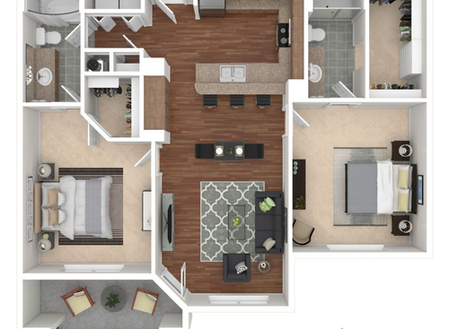 C2: Beds - 2: Baths - 2: SqFt Range - 1117 to 1117