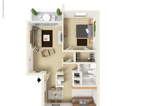 The Washington: Beds - 1: Baths - 1: SqFt Range - 870 to 870