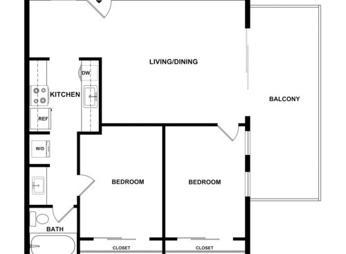 2 BED 1 BATH SMALL: Beds - 2: Baths - 1: SqFt Range - 654 to 654