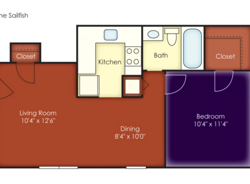 The Sailfish Floor Plan - 1 Bed 1 Bath 550 Sqft
