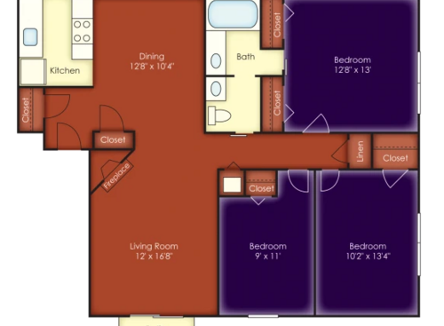 The Trawler Floor Plan - 3 Bed 1 Bath 1,037 Sqft