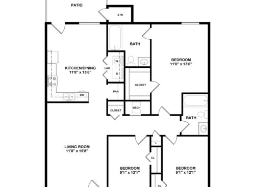 Palmetto - 3 bed 2.5 bath floorplan