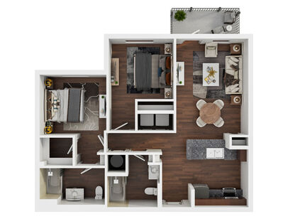 Beds: 2, Baths: 2, SQFT: 1,027 - 1,032