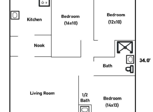3 Beds and 1 and Half Bath