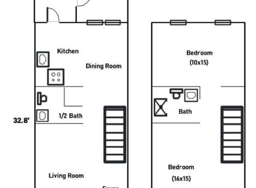 2 Bed and 1 and Half Bath
