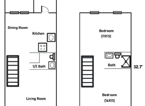 2 Bed and 1 and 1 Half Bath