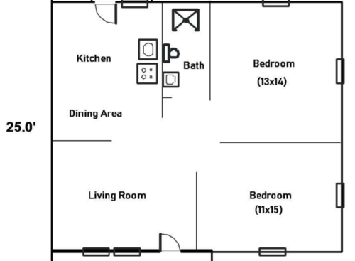 2 Bed 1 Bath