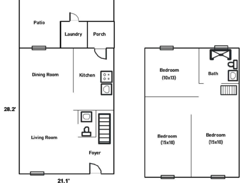 3 Bed and 1 and Half Bath