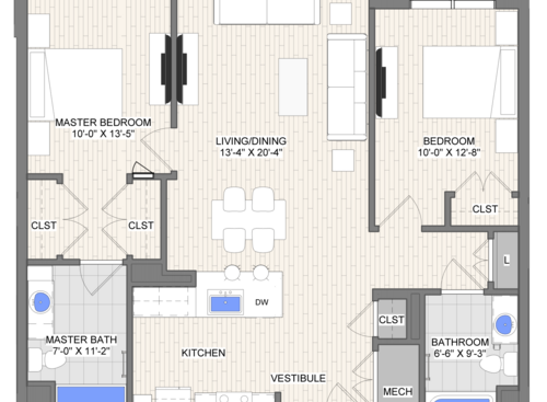 The Waypoint Baseline floor plan 2 bedroom 2 bathroom 1038 square feet