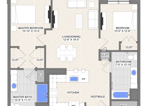The Waypoint Baseline Accessible floor plan 2 bedroom 2 bathroom 1038 square feet
