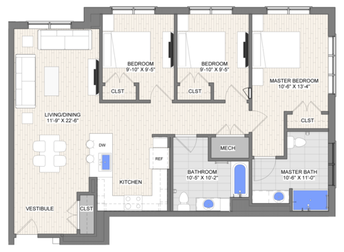 The Waypoint Convergence Accessible floor plan 3 bedroom 2 bathroom 1198 square feet
