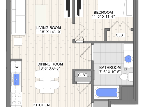 The Waypoint Coordinate floor plan 1 bedroom 1 bathroom 665 square feet