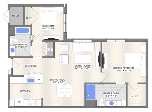 The Waypoint Course floor plan 2 bedroom 2 bathroom 1061 square feet