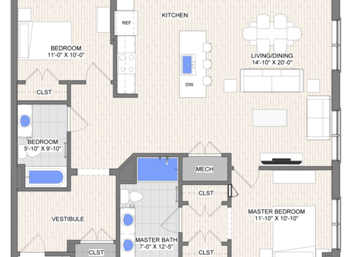 The Waypoint Crosspoint floor plan 2 bedroom 2 bathroom 1156 square feet