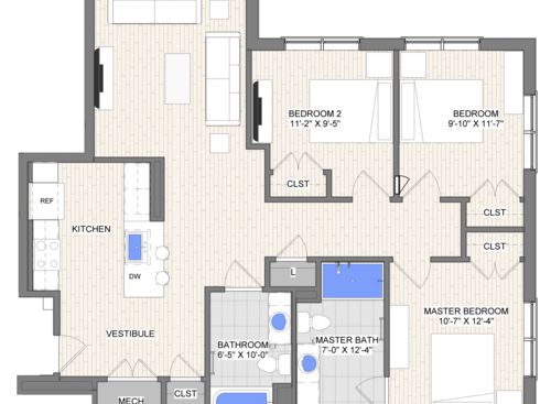 The Waypoint Milestone floor plan 3 bedroom 2 bathroom 1127 square feet
