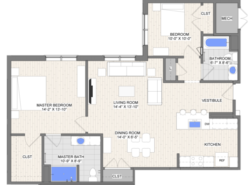The Waypoint Nexus floor plan 2 bedroom 2 bathroom 1094 square feet