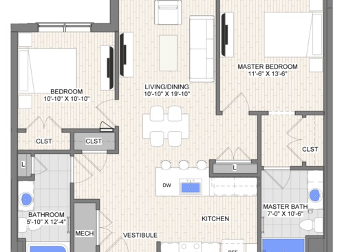 The Waypoint Pathway floor plan 2 bedroom 2 bathroom 989 square feet