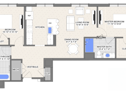 The Waypoint Plane floor plan 2 bedroom 2 bathroom 1010 square feet