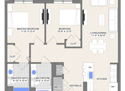 The Waypoint Route floor plan 2 bedroom 2 bathroom 1013 square feet