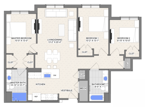 The Waypoint Switchpoint floor plan 3 bedroom 2 bathroom 1195 square feet