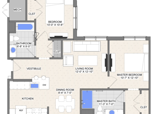 The Waypoint Track floor plan 2 bedroom 2 bathroom 943 square feet