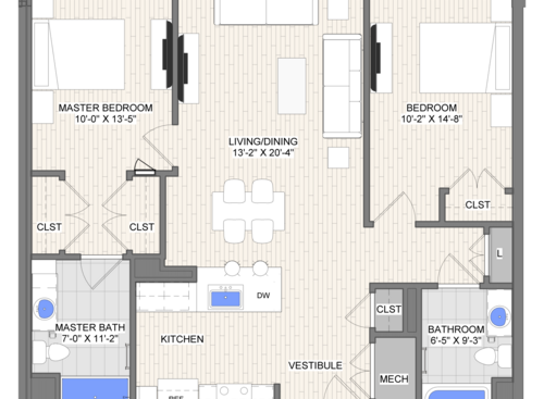 The Waypoint Trajectory floor plan 2 bedroom 2 bathroom 1059 square feet