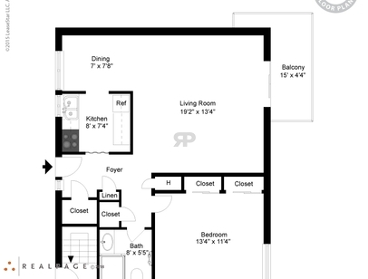 One Bedroom One Bath Large: Beds - 1: Baths - 1: SqFt Range - 725 to 725