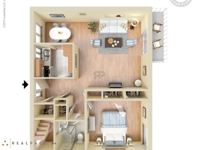 One Bedroom One Bath Large: Beds - 1: Baths - 1: SqFt Range - 725 to 725
