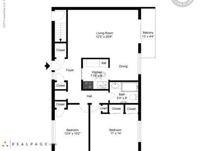 Two Bedroom One Bath: Beds - 2: Baths - 1: SqFt Range - 890 to 890