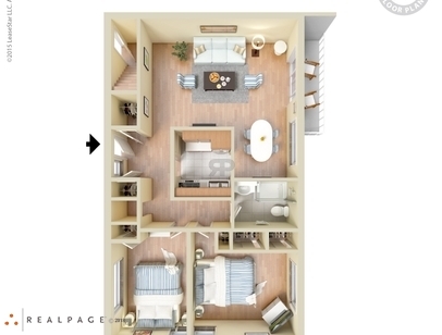 Two Bedroom One Bath: Beds - 2: Baths - 1: SqFt Range - 890 to 890