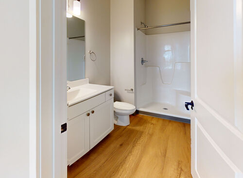shower in 2nd bathroom in loft apartment at Lofts at 128 in downtown Hastings MI