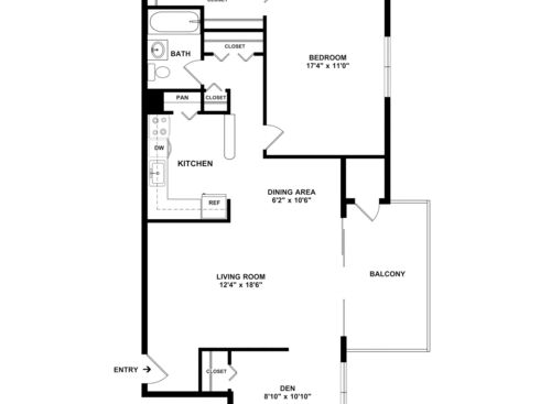 Lafayette - 1 Bed with Den, 1 Bath, 847 sf