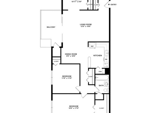 Lafayette - 2 Beds with Den, 1 Baths, 1015 sf