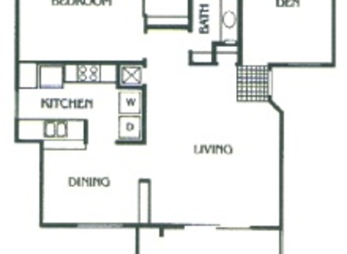 D Plan: Beds - 1: Baths - 1: SqFt Range - 965 to 965