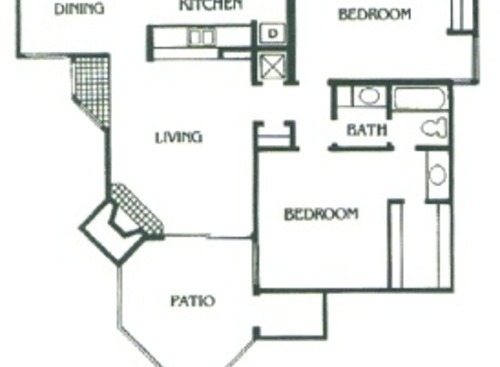 F Plan: Beds - 2: Baths - 1: SqFt Range - 1018 to 1018