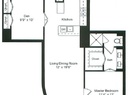 1 Bed/Den/2 Bath 1054: Beds - 1: Baths - 2: SqFt Range - 1054 to 1054