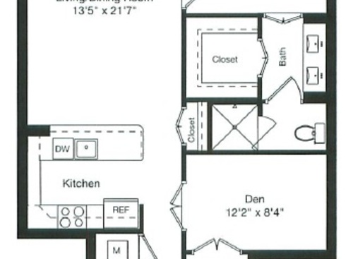 1 Bed/Den/2 Bath 1056: Beds - 1: Baths - 2: SqFt Range - 1056 to 1056