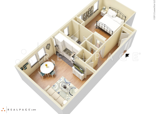 One Bedroom One Bath B: Beds - 1: Baths - 1: SqFt Range - 545 to 545
