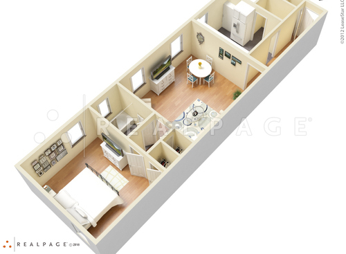 Large One Bedroom One Bath A: Beds - 1: Baths - 1: SqFt Range - 685 to 685